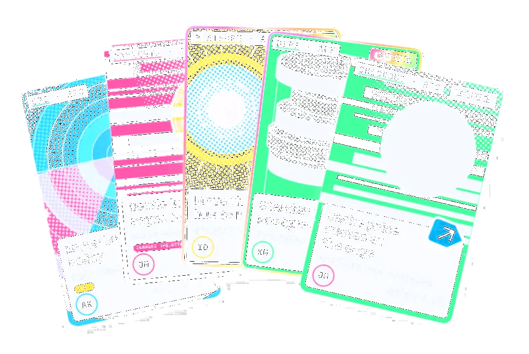 A fan of five record cards with risograph-style covers for the SRE, Payments, Platform, DBRE and Checkout teams.